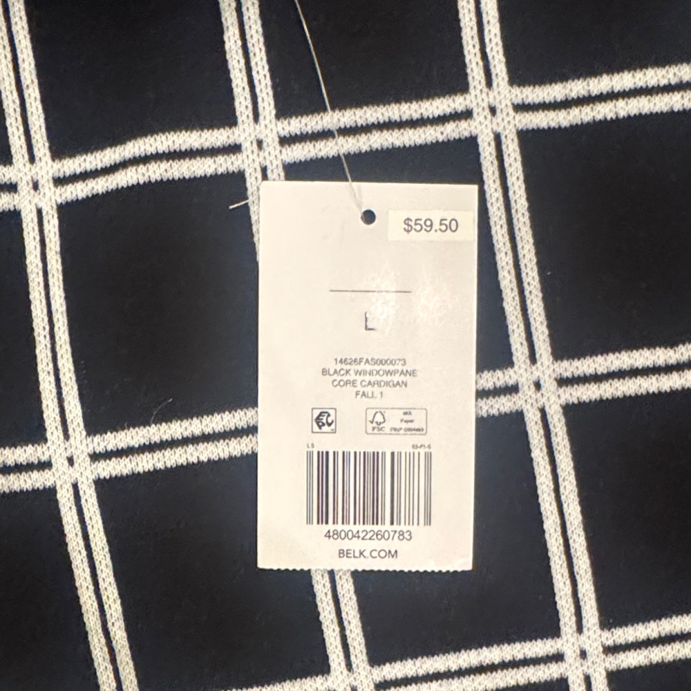 Kim Rogers Black and White Grid Cardigan - Size Large - Picture 6 of 6